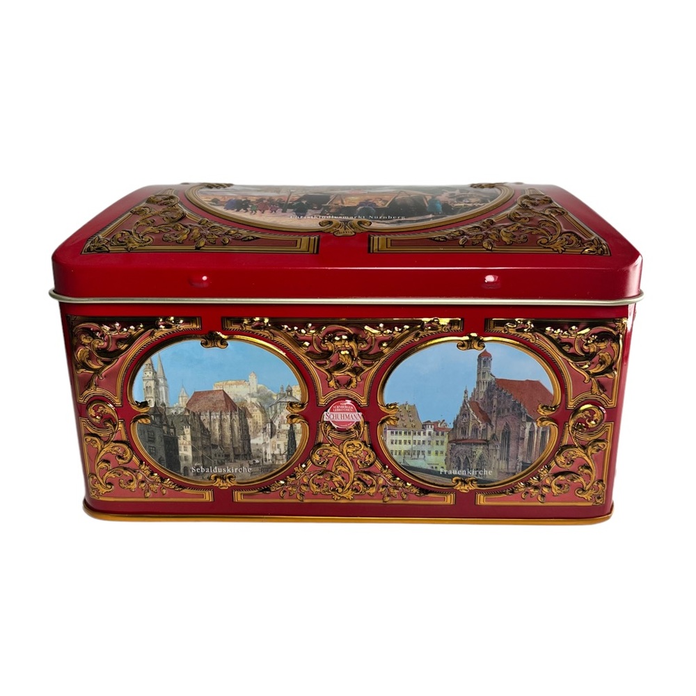 Schumann Tin Holiday Music Box Germany Landmarks Plays “Let it Snow”
